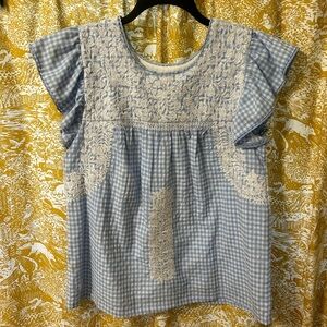 J. Marie women’s Juniper Top Blue and White Gingham Blouse